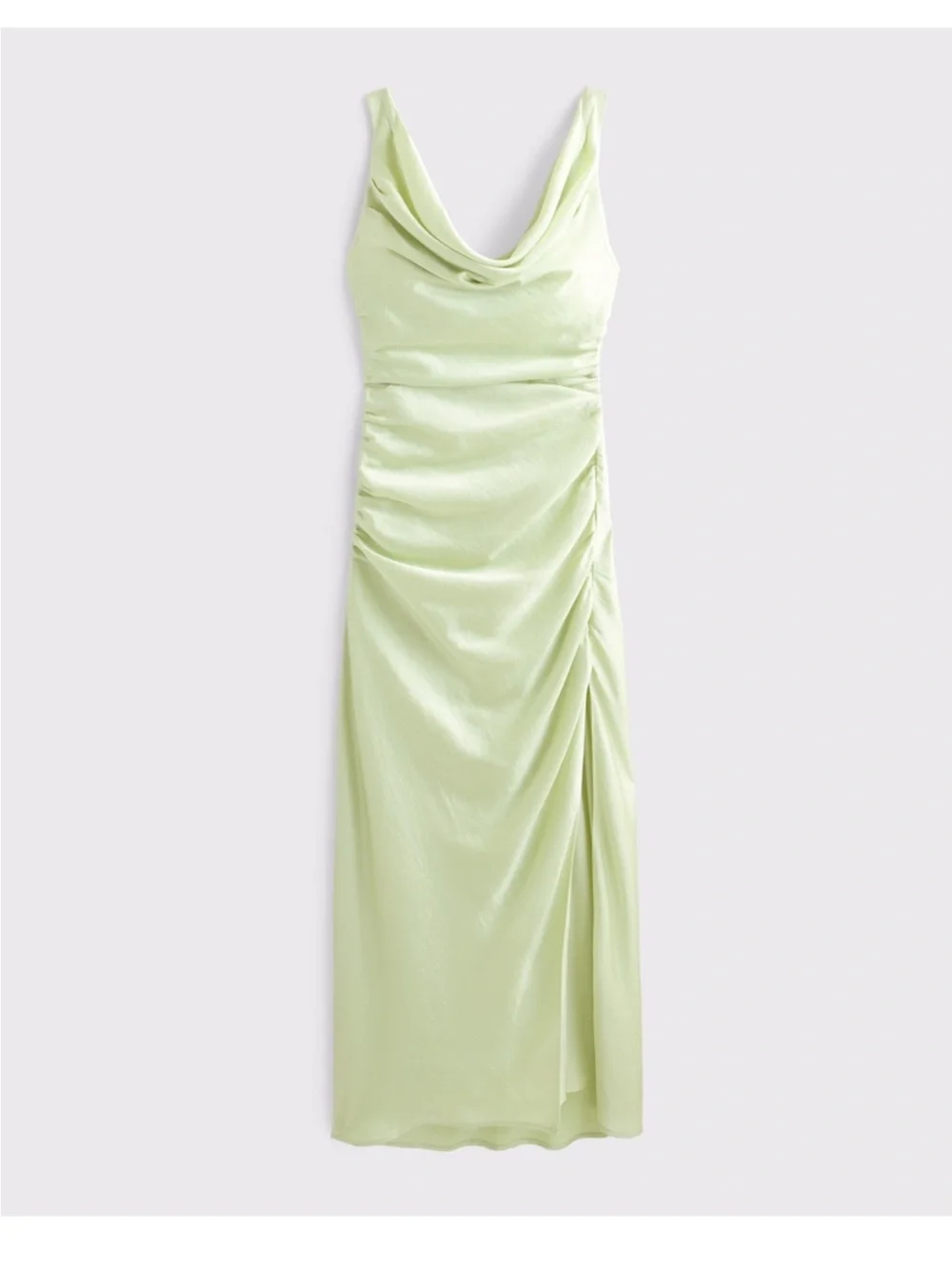 Abercrombie & Fitch Light Green Satin Cowl Ruched Maxi Dress
